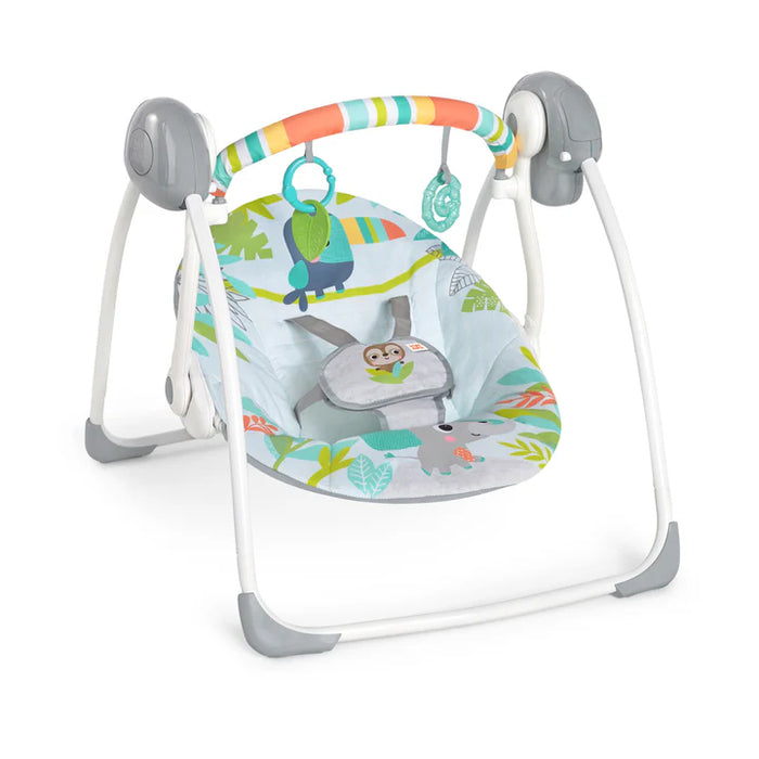 Bright Starts Rainforest Vibes 6-Speed Portable Automatic Baby Swing with Toy Bar