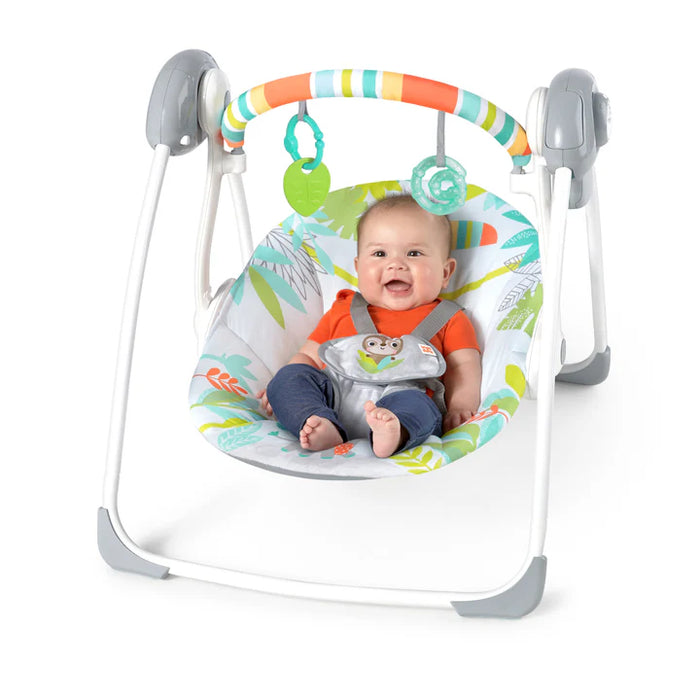 Bright Starts Rainforest Vibes 6-Speed Portable Automatic Baby Swing with Toy Bar