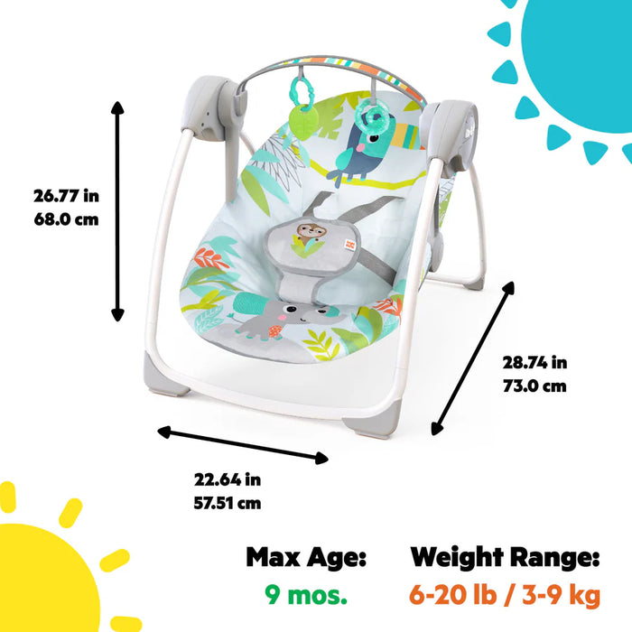 Bright Starts Rainforest Vibes 6-Speed Portable Automatic Baby Swing with Toy Bar