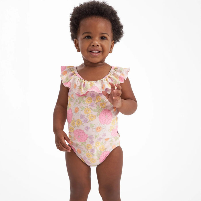 Gerber Baby Girls Retro Floral One-Piece Swimsuit, 3 - 6 Months (437536 G04 3/6 NB4)