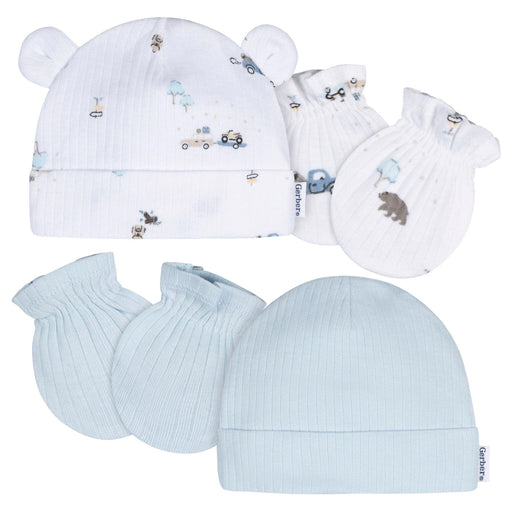 Gerber 4-Piece Baby Boys Road Trip Cap and Mitten Set, 0-6 Months (645993 B02 0-6M) - Preggy Plus