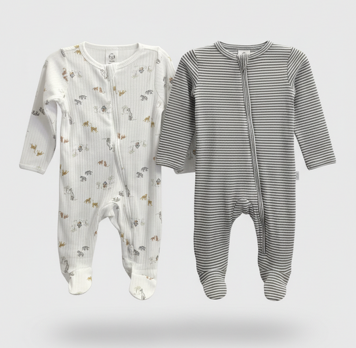 Gerber 2-Pack Boys Neutral Safari Sleep n Play Pajamas, 6-9 Months (645665 N01 NB2 6-9M) - Preggy Plus