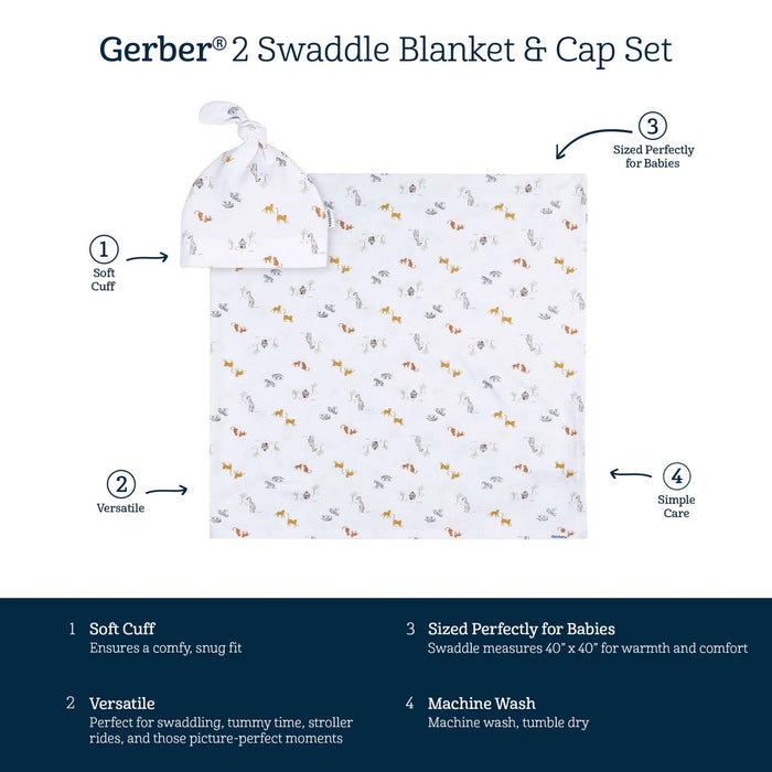 Gerber 2-Piece Baby Neutral Safari Swaddle and Cap Set (645473 N01 OSZ) - Preggy Plus
