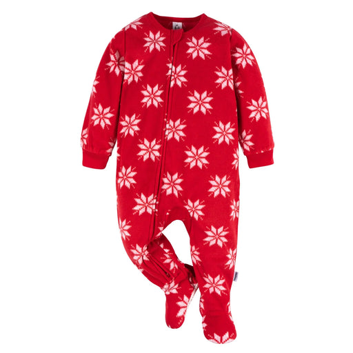 Gerber Baby & Toddler Neutral Red Snowflakes Footed Fleece Pajamas, 6-9 Months (581245 N08 NB4 6-9M) - Preggy Plus