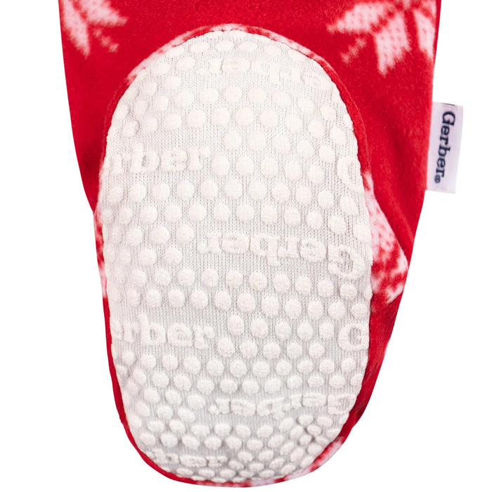 Gerber Baby & Toddler Neutral Red Snowflakes Footed Fleece Pajamas, 6-9 Months (581245 N08 NB4 6-9M) - Preggy Plus
