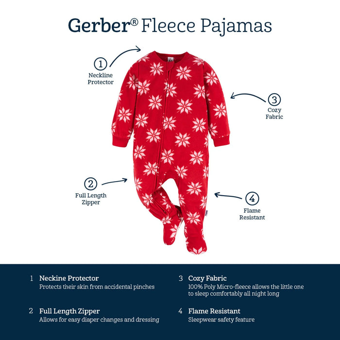 Gerber Baby & Toddler Neutral Red Snowflakes Footed Fleece Pajamas, 6-9 Months (581245 N08 NB4 6-9M) - Preggy Plus