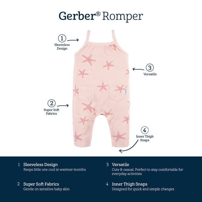 Gerber Baby Girls Starfish Romper, 6 - 9 Month (431507 G02 6/9 NBI)