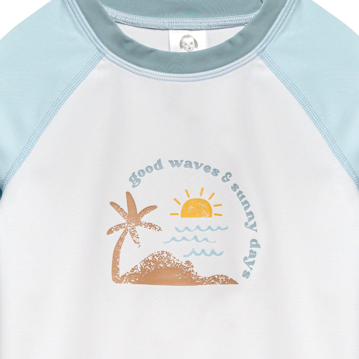 Gerber 2-Piece Toddler Boys Good Waves Rash Guard & Swim Trunks Set, 3-6 Months (438706 B02 NB4 3/6)