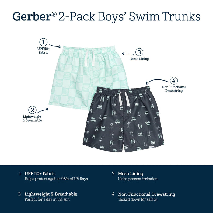Gerber 2-Pack Toddler Boys Surf Swim Trunks, 2 Year Old (436396 B04 TD1 02T)
