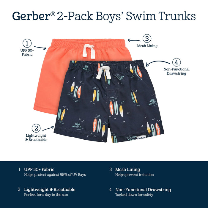 Gerber 2-Pack Baby & Toddler Boys Surfboard Swim Trunks, 18 Months (438396 B03 INF 18M)
