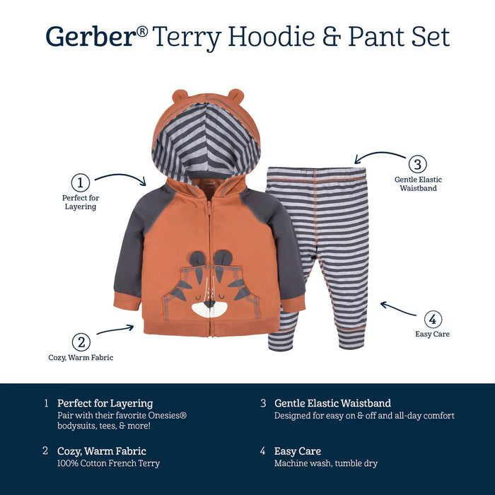 Gerber 2-Piece Baby & Toddler Boys Tiger Terry Zip Hoodie & Joggers Set, 24 Months  (33052206Y B02 24M) - Preggy Plus