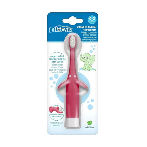 Dr. Brown's Infant-to-Toddler Training Toothbrush, Soft for Baby's First Teeth, Pink Elephant, 0-3 Years - Preggy Plus