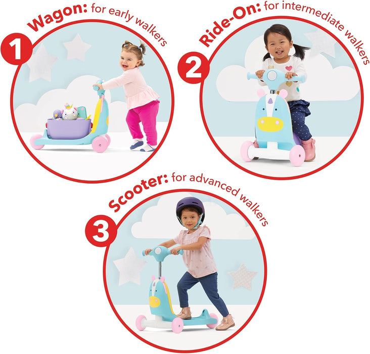 Skip Hop Zoo 3-In-1 Wagon/Ride On/Scooter Toy - Unicorn - Preggy Plus