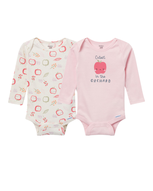Gerber 2-Pack Baby Girls Orchard Long Sleeve Onesies® Bodysuits, 12 Months (625046 G01 NB5 12M) - Preggy Plus