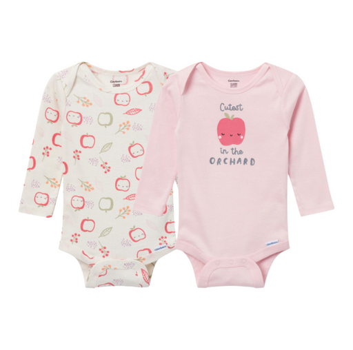 Gerber 2-Pack Baby Girls Orchard Long Sleeve Onesies® Bodysuits, 0-3 Months (625046 G01 NB5 0-3M) - Preggy Plus