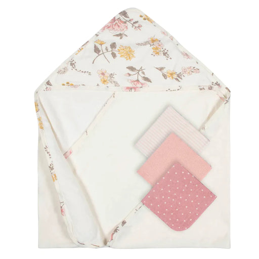Gerber 4-Piece Baby Girls Vintage Floral Hooded Towel and Washcloth Set (1371741DA G01 OSZ) - Preggy Plus