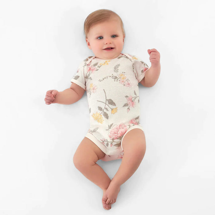 Gerber 3-Pack Baby Girls Vintage Floral Short Sleeve Bodysuits, 3 - 6 Months (1374431DA G01 3/6) - Preggy Plus