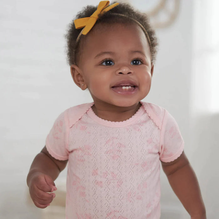 Gerber 3-Pack Baby Girls Vintage Floral Short Sleeve Bodysuits, 6 - 9 Months (1374431DA G01 6/9) - Preggy Plus
