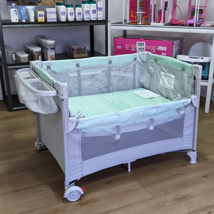New, Assembled & Slightly Soiled Infanti Always Together Playard and Co-Sleeper, Mint - Preggy Plus