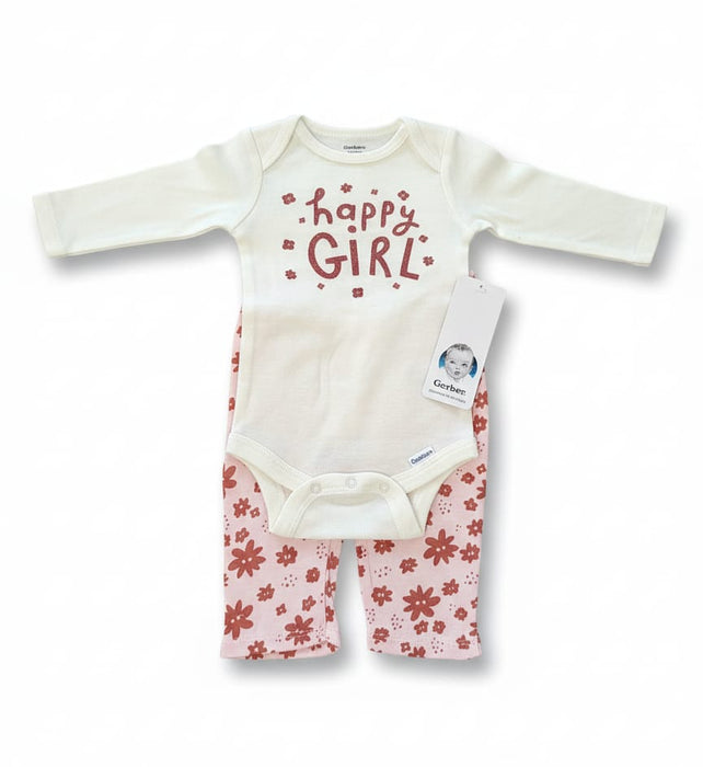 Gerber 2-Piece Happy Girl Floral Onesie & Pants Set, 6-9 Months (624796 G01 NB5 6/9)