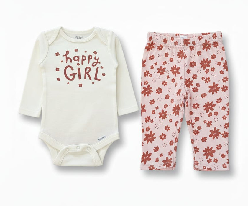 Gerber 2-Piece Happy Girl Floral Onesie & Pants Set, 6-9 Months (624796 G01 NB5 6/9)