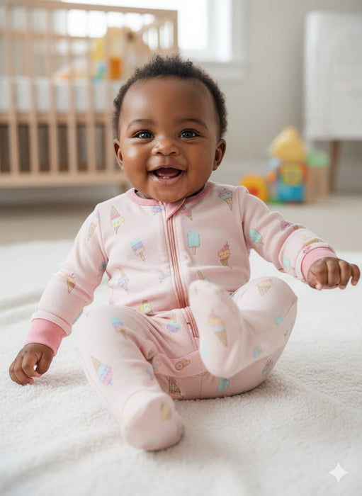 Gerber 2-Pack Girls Ice-Cream Checkers Sleep n Play Pajamas, 3-6 Months (582936 G03 3/6)