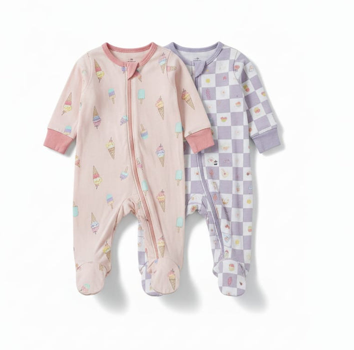 Gerber 2-Pack Girls Ice-Cream Checkers Sleep n Play Pajamas, 3-6 Months (582936 G03 3/6)