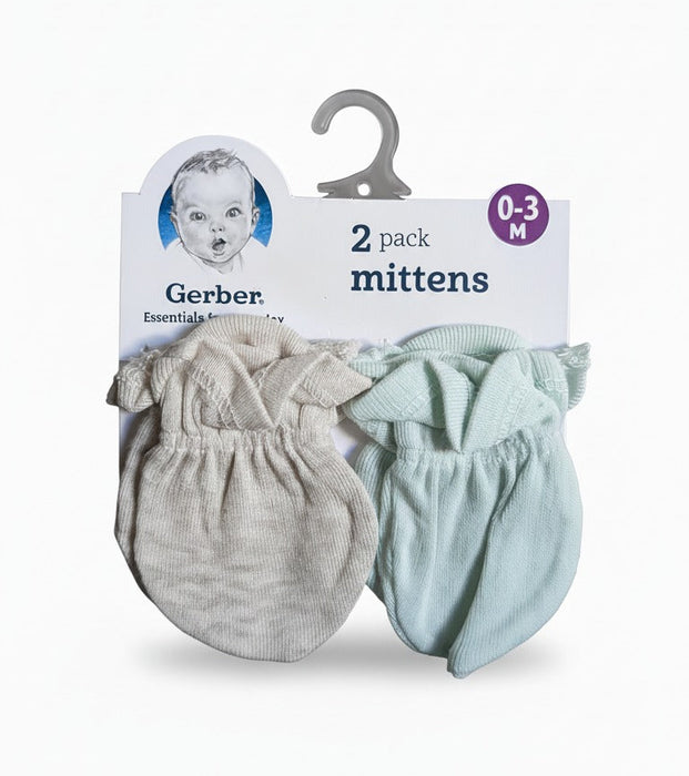 Gerber Neutral Baby 2-Pair Mittens, Blue/Grey, 0-3 Months (624632 N01 0/3)