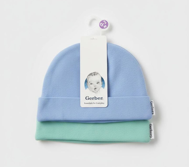 2-Pack Baby Boys Boy Blue/Green Caps 0-3 Months (624605 B01 NB1 0-3M) - Preggy Plus