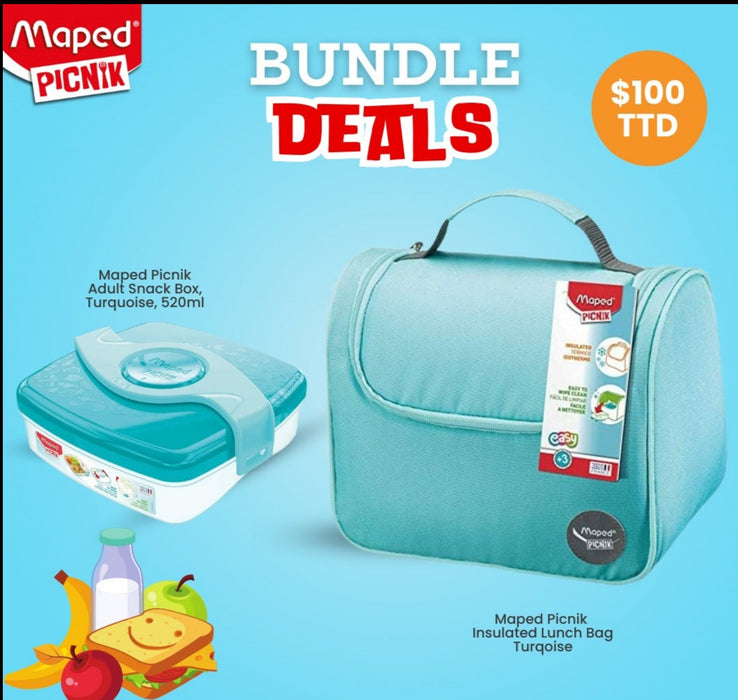 Maped Picnik Insulated Lunch Bag & Large Snack Box Bundle - Turquoise