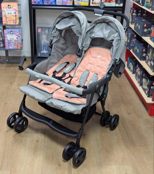 New & Assembled Joie Aire Twin Stroller with Reversible Seat Pads - Nectar & Mineral - Preggy Plus