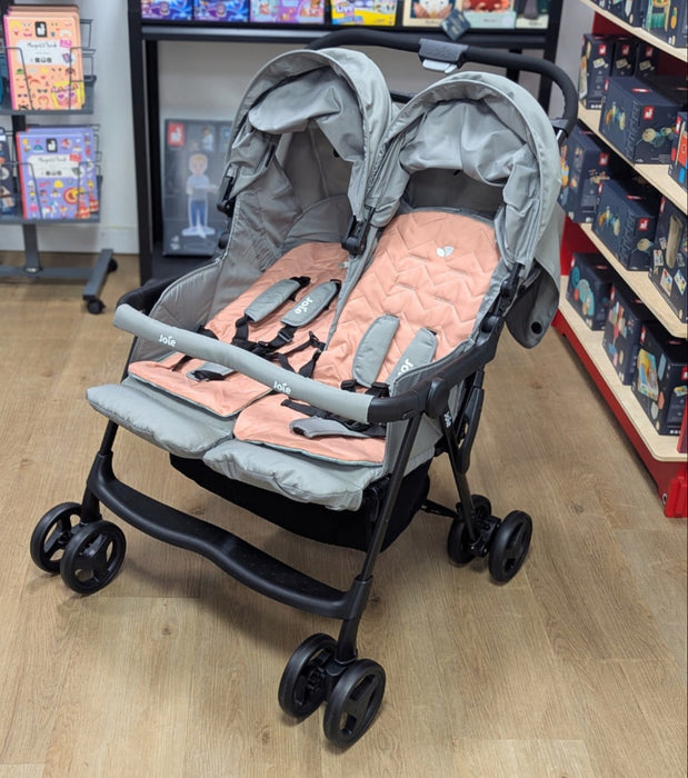 New & Assembled Joie Aire Twin Stroller with Reversible Seat Pads - Nectar & Mineral - Preggy Plus