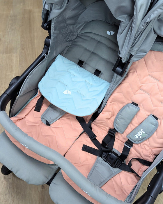 New & Assembled Joie Aire Twin Stroller with Reversible Seat Pads - Nectar & Mineral - Preggy Plus