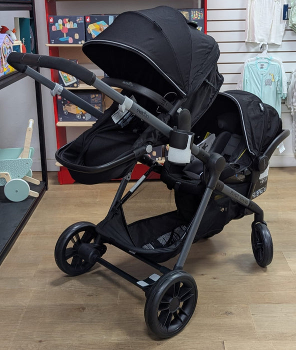 New & Assembled Evenflo Pivot Xpand Modular Travel System with LiteMax Infant Car Seat - Ayrshire Black - Preggy Plus