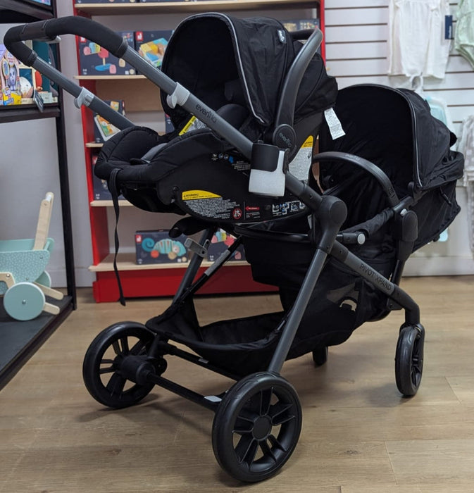 New & Assembled Evenflo Pivot Xpand Modular Travel System with LiteMax Infant Car Seat - Ayrshire Black - Preggy Plus