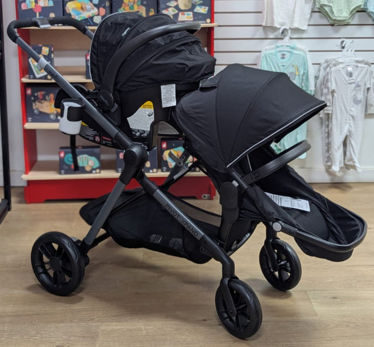 New & Assembled Evenflo Pivot Xpand Modular Travel System with LiteMax Infant Car Seat - Ayrshire Black - Preggy Plus