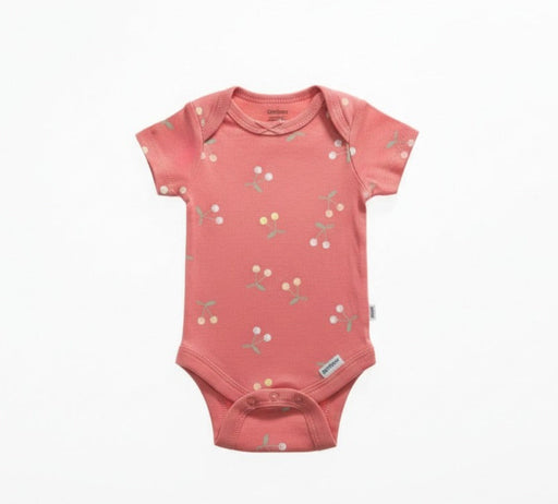 Gerber 3-Pack Baby Girls Cherries Short Sleeve Onesies® Bodysuits, Newborn (582957 G08 NB3 0-3M) - Preggy Plus