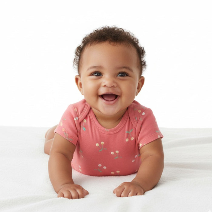 Gerber 3-Pack Baby Girls Cherries Short Sleeve Onesies® Bodysuits, Newborn (582957 G08 NB3 0-3M) - Preggy Plus