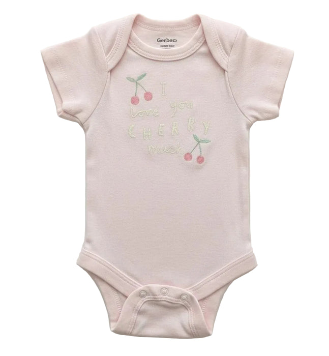 Gerber 3-Pack Baby Girls Cherries Short Sleeve Onesies® Bodysuits, Newborn (582957 G08 NB3 0-3M) - Preggy Plus