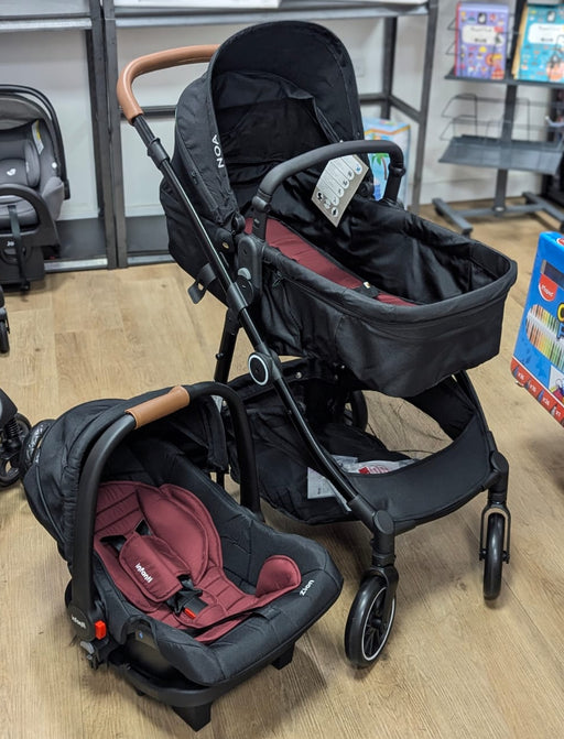 New & Assembled Infanti Noa Pramette Travel System - Red/Black - Preggy Plus