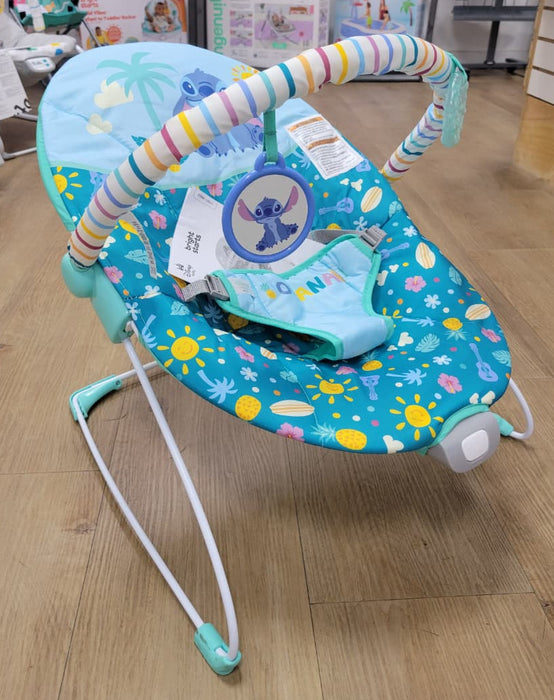 New & Assembled Bright Starts Disney Baby Stitch Ohana Paradise Vibrating Bouncer