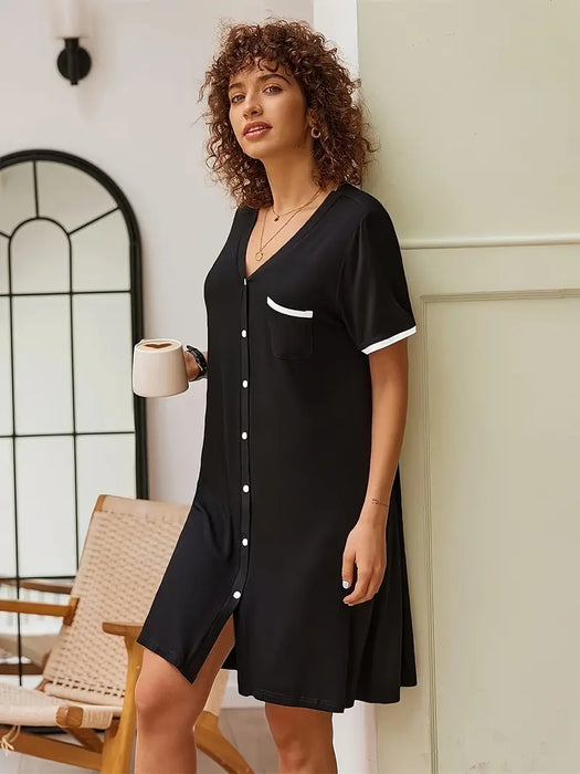 Women's Nightdress with buttons for breastfeeding, Black, Small