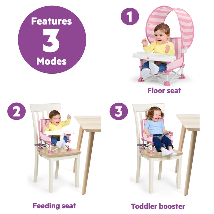 Bright Starts Pop 'N Sit Cabana Portable Booster Chair with UPF Canopy, Indoor/Outdoor