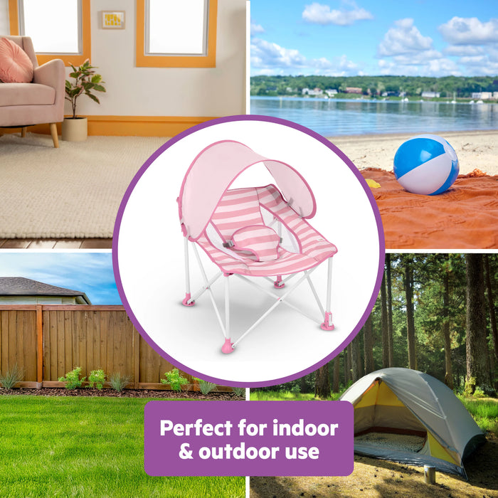 Bright Starts Pop 'N Chill Travel Seat, Pink Stripe