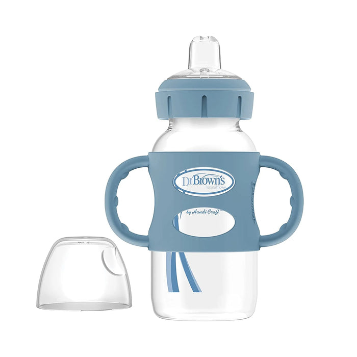 Dr. Brown's Milestones Wide-Neck Sippy Spout Bottle with 100% Silicone Handles, 9oz, Blue, 1 Pack, 6m+