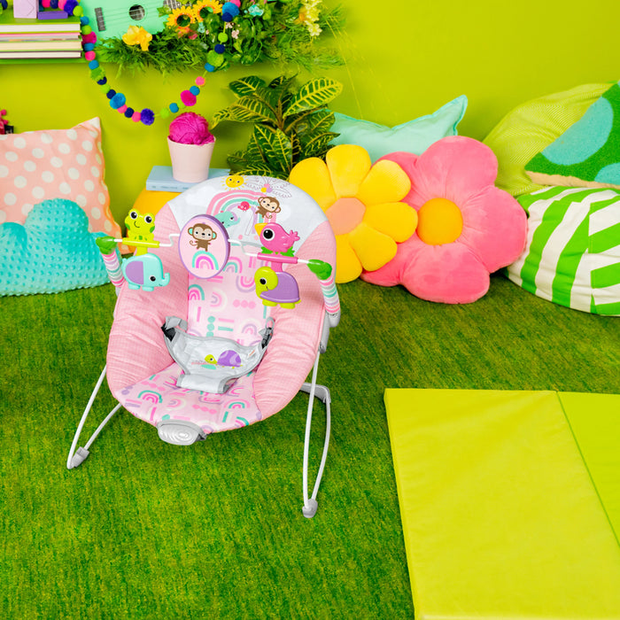 Bright Starts Pink Paradise Vibrating Baby Bouncer