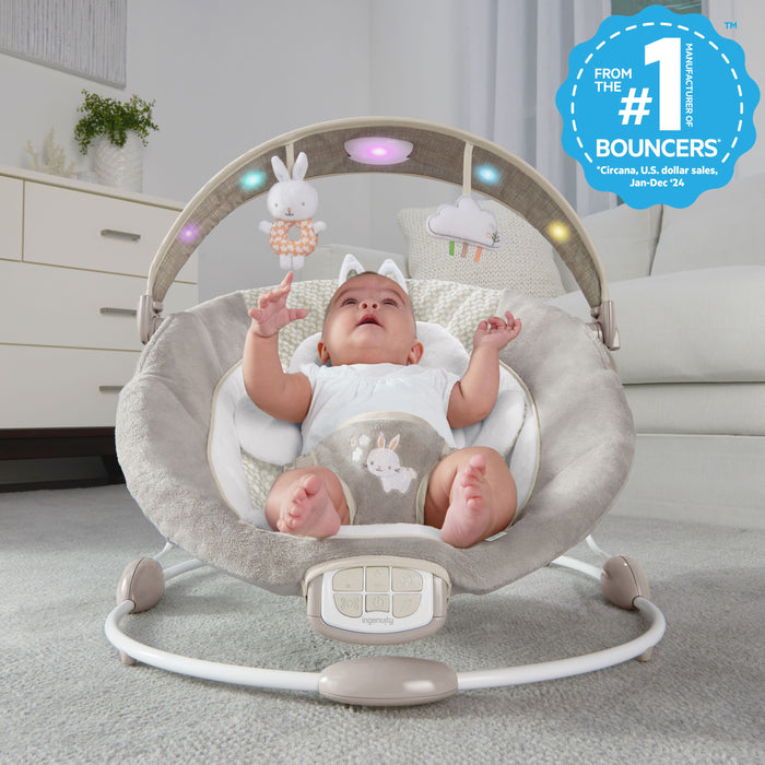 Ingenuity InLighten Baby Bouncer Seat with Light Up Toy Bar & Music, Twinkle Tails