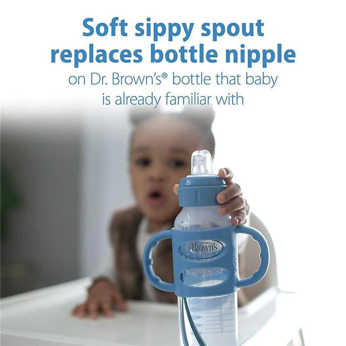 Dr. Brown's Milestones Narrow Sippy Spout Bottle with 100% Silicone Handles, 8oz/250mL, Light Blue, 1 Pack, 6m+ - Preggy Plus
