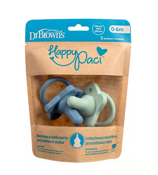 Dr. Brown's HappyPaci 100% Silicone Pacifier 0-6m, BPA Free, 2 count - Blue, Green - Preggy Plus