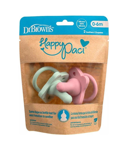Dr. Brown's HappyPaci 100% Silicone Pacifier 0-6m, BPA Free, 2 count - Pink, Green - Preggy Plus